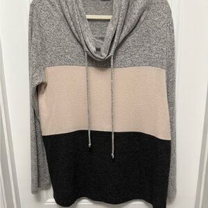 Staccato Cowl Neck Sweater Women’s Soft Gray Striped Knit Pullover 1X